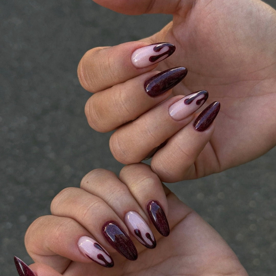 Acrylic Nail Set with Stylish Black-Pink Design Stornfield