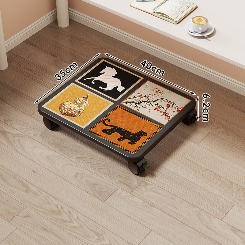Low-Profile Wheeled Under-Bed Storage Tray with Cartoon Non-Slip Top