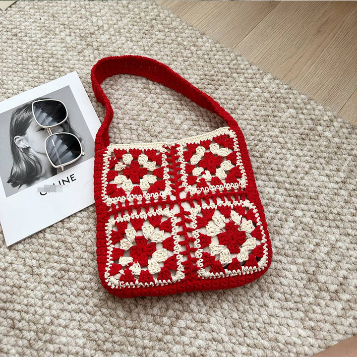 Crocheted shoulder bag with folkloric design Stornfield