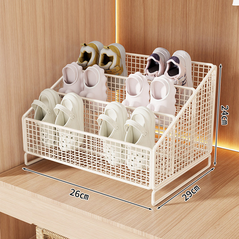 Compact Angled Tri-Level Mesh Slipper and Small Shoe Organizer Bin