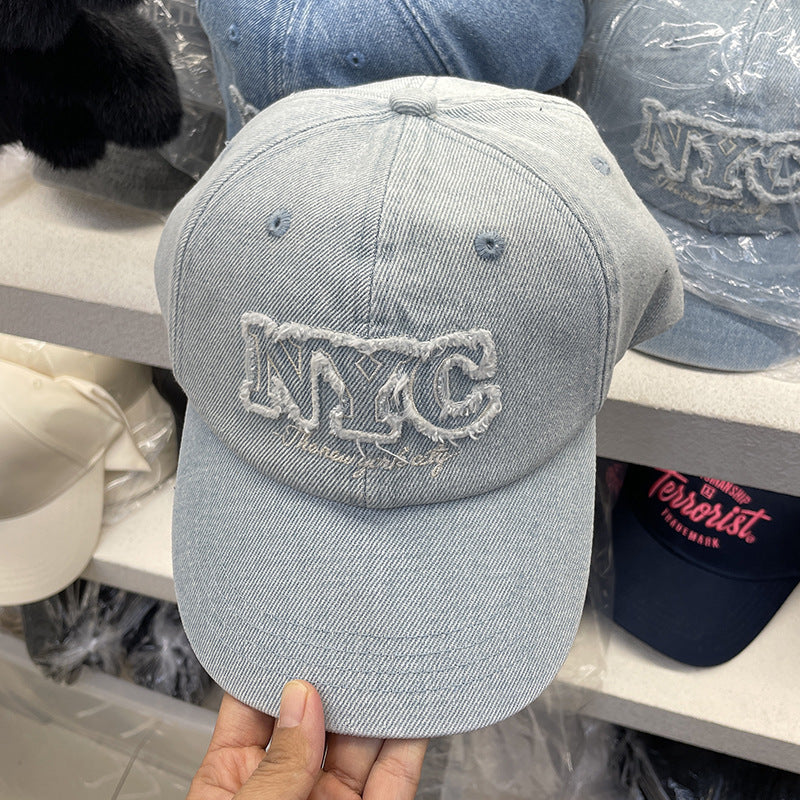 Unisex Distressed Denim Cap with NYC Embroidery Stornfield