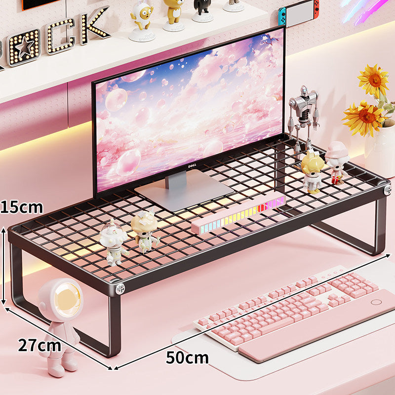 Ventilated Metal Grid Monitor and Desktop Riser with Under-Shelf Keyboard Storage