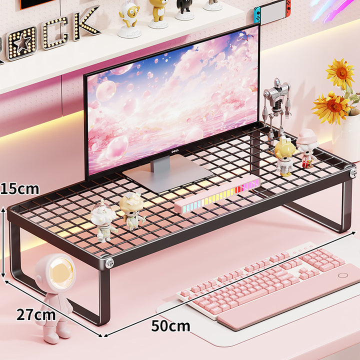 Ventilated Metal Grid Monitor and Desktop Riser with Under-Shelf Keyboard Storage