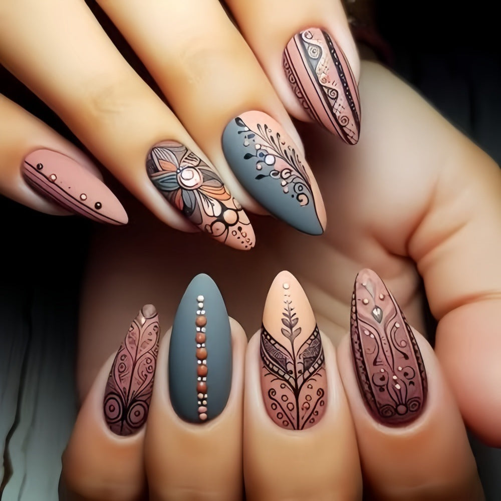 Creative Nail Art Set with Hand-Drawn Patterns Stornfield