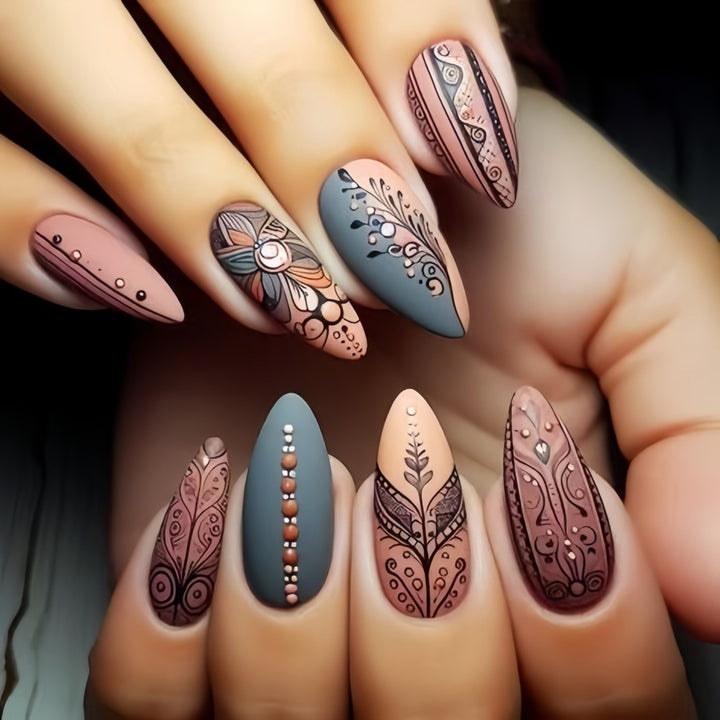 Creative Nail Art Set with Hand-Drawn Patterns Stornfield