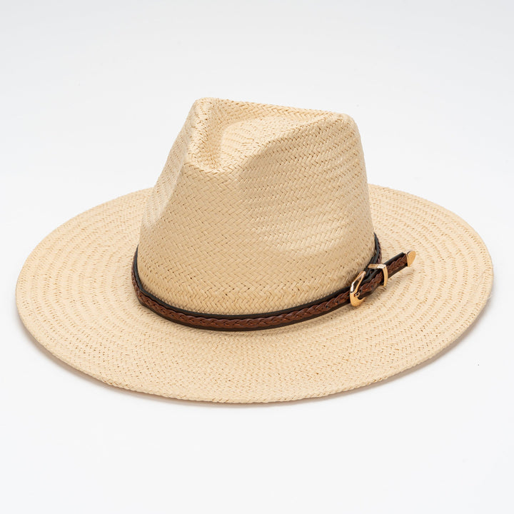Straw Flat Brim Hat with Leather Trim | Stornfield