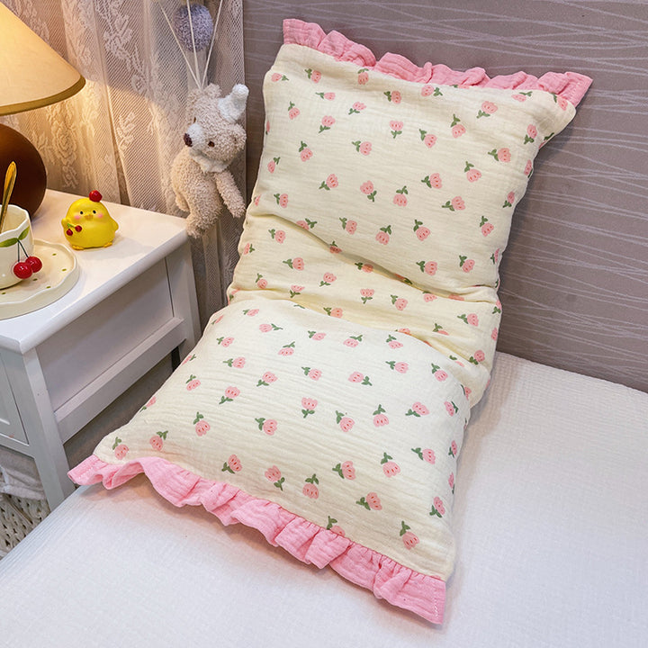 Cozy reading pillow with ruffles and muslin cotton cover