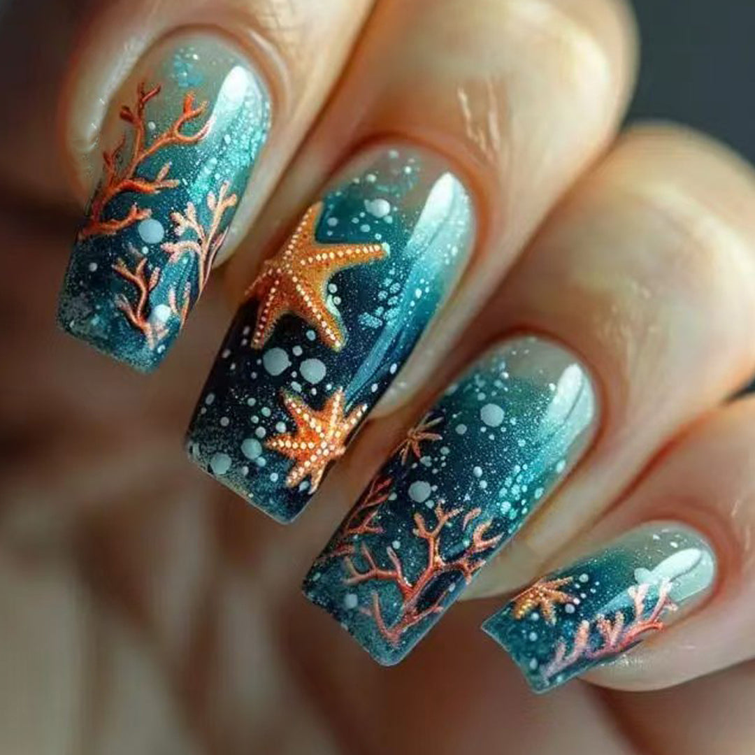 Glittering artificial nails with maritime star motif Stornfield