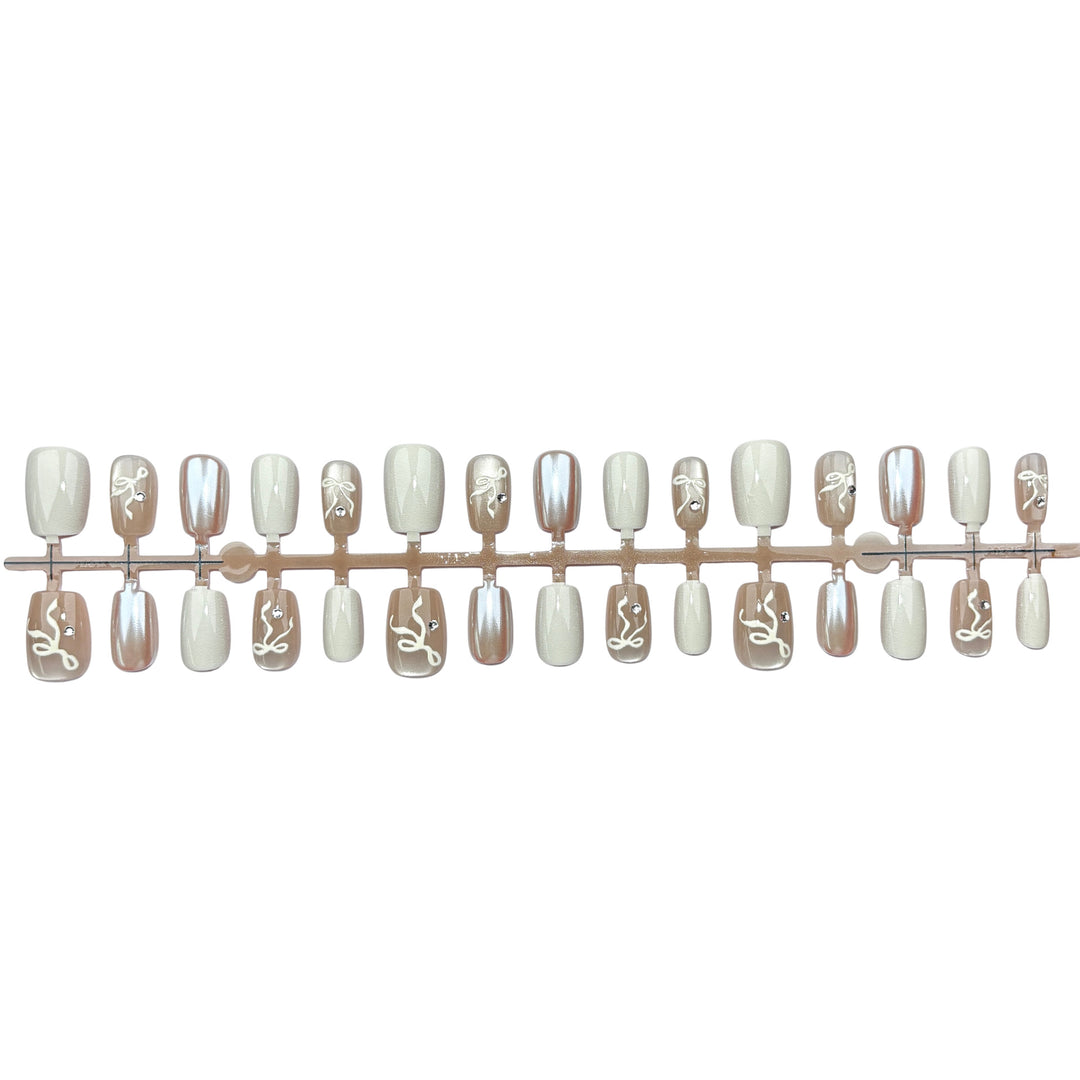 Elegant Press-On Nail Art Set with Bow Accents
