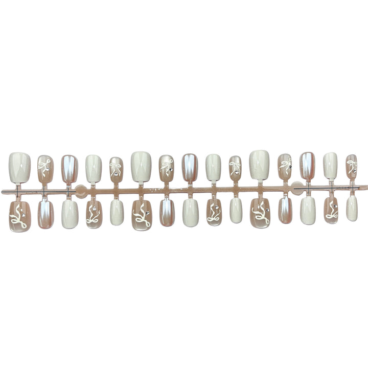 Elegant Press-On Nail Art Set with Bow Accents