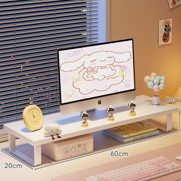 Low-Profile Wooden Monitor Riser with Metal Legs and Under-Shelf Storage