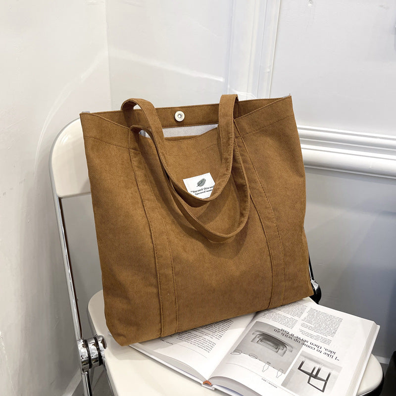 Durable Corduroy Tote Bag with Inner Pockets