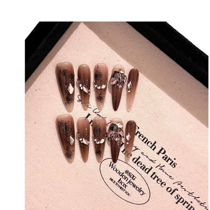 Artistic Press-On Nail Set with Floral Accents
