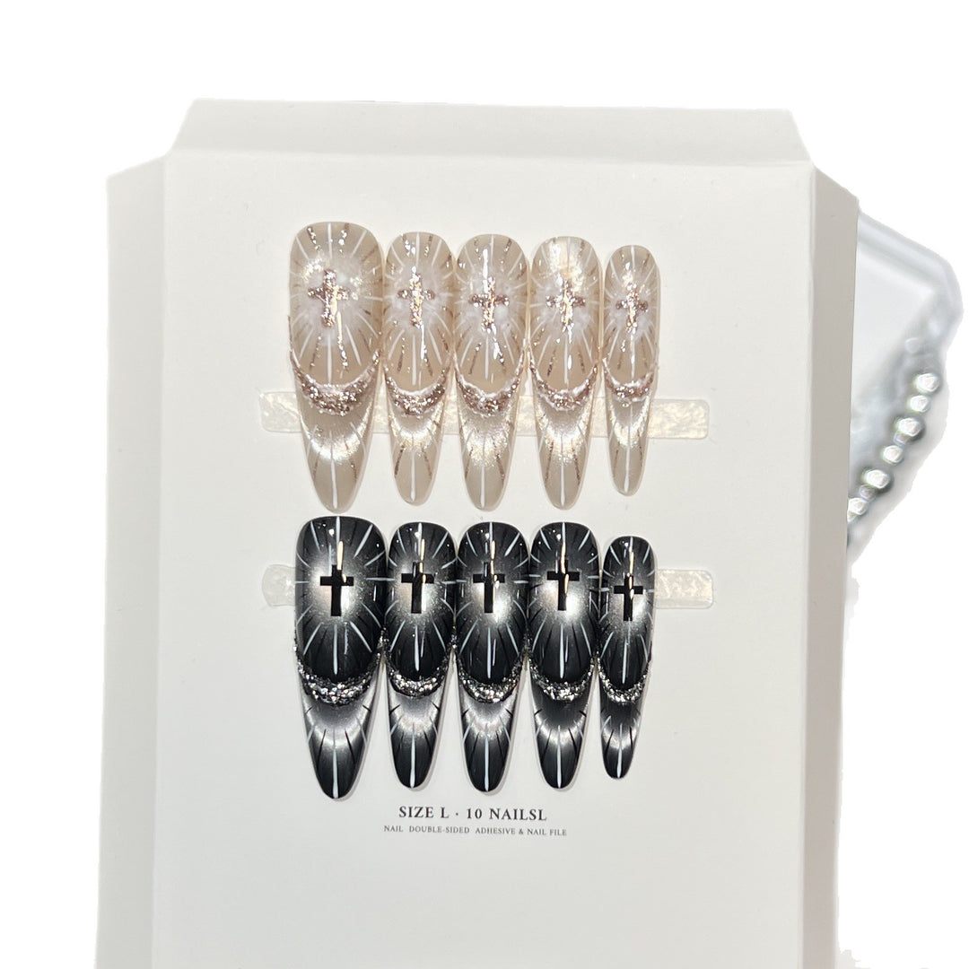 Chic Press-On Nail Set with Elegant Rhinestone Design Stornfield