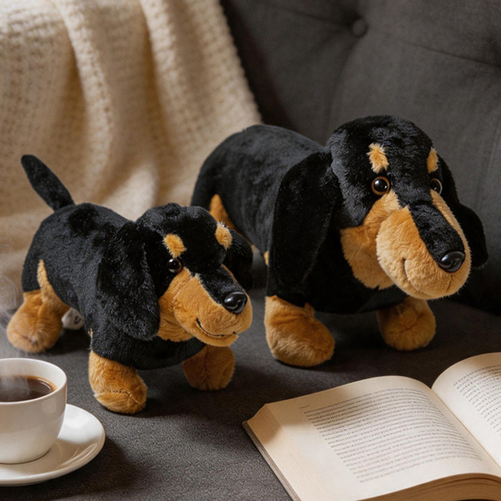 Realistic Long-Body Dachshund Plush Toy with Ultra-Soft Faux Fur and Bean-Filled Paws Stornfield