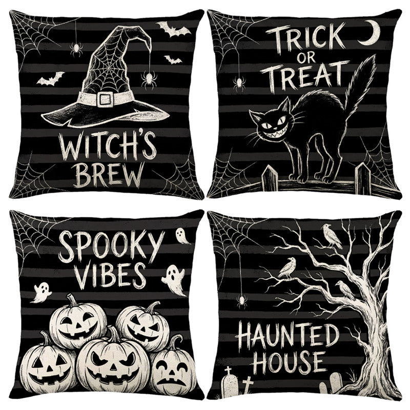 Halloween Ghost Cotton-Linen Square Throw Pillow Covers Set with Hidden Zipper