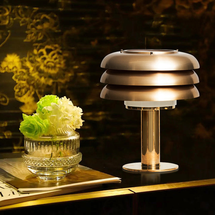 Modern Aesthetic Table Lamp with Layered Shade Design