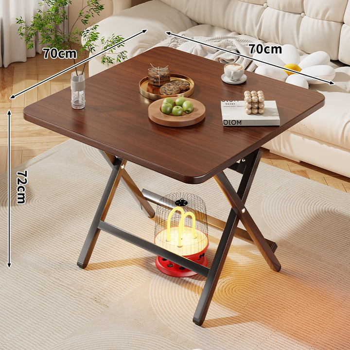 Foldable Square Coffee and Side Table with Marble-Effect Top and Collapsible X-Leg Frame