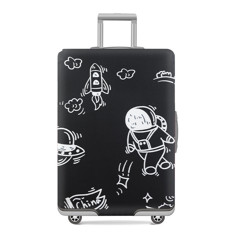 Unisex nan elastic motif suitcase cover made of stretchable polyester with handle and wheel openings Stornfield