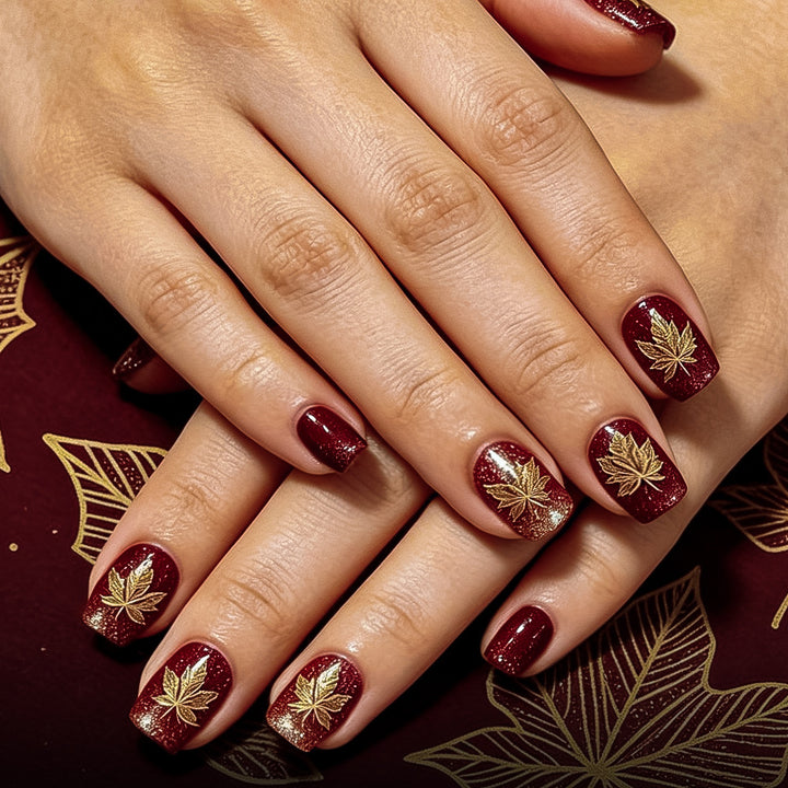 Artistic Leaf-Embellished Nail Art Design Stornfield