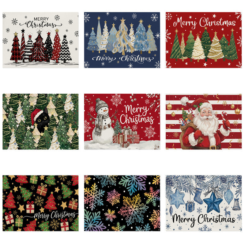 Festive Merry Christmas Pine Forest Cotton-Linen Wall Tapestry with Star and Snowflake Motif