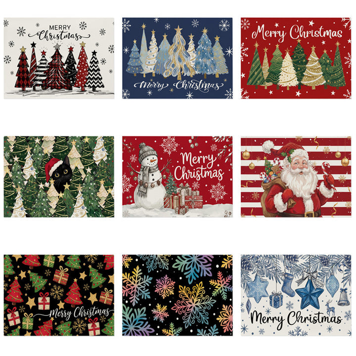 Festive Merry Christmas Pine Forest Cotton-Linen Wall Tapestry with Star and Snowflake Motif