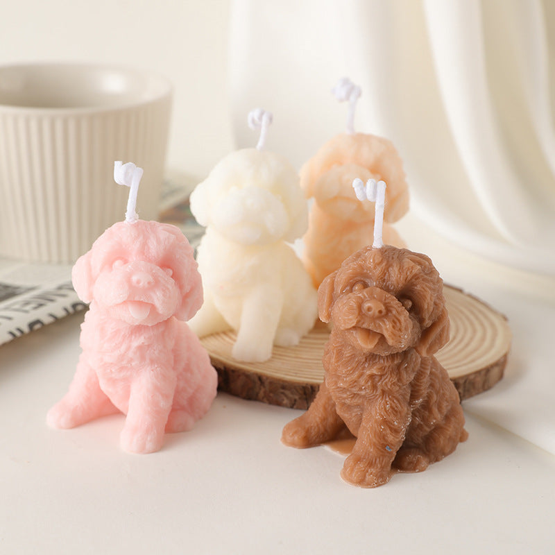 Lifelike Sitting Puppy Wax Figurine Candle for Home Decor