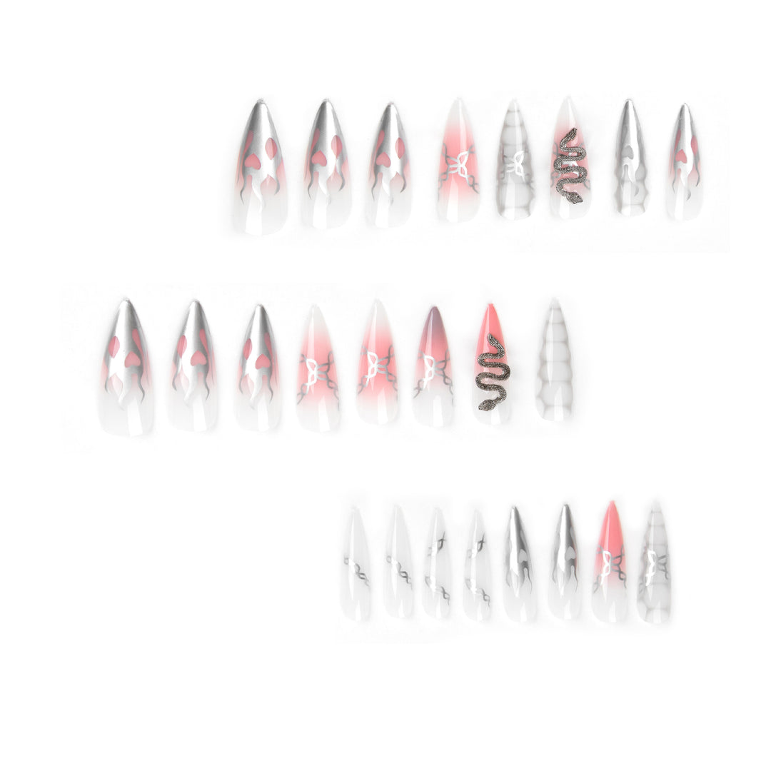 Artistic stiletto nails with snake motif Stornfield