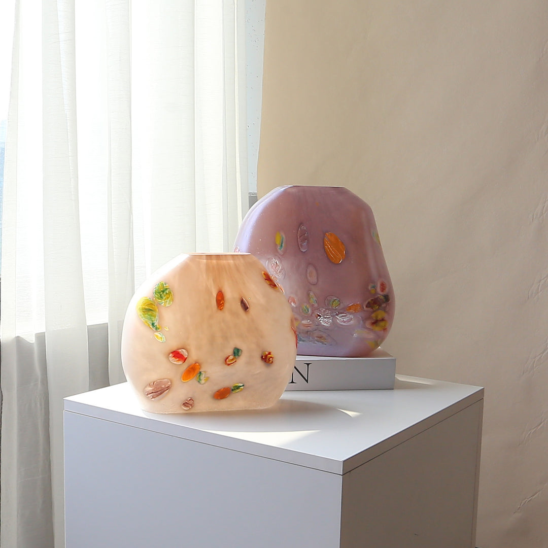 Handblown Sculptural Flat-Profile Art Glass Display Vase Stornfield