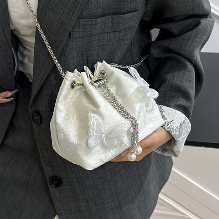 Butterfly Embellished Evening Drawstring Handbag