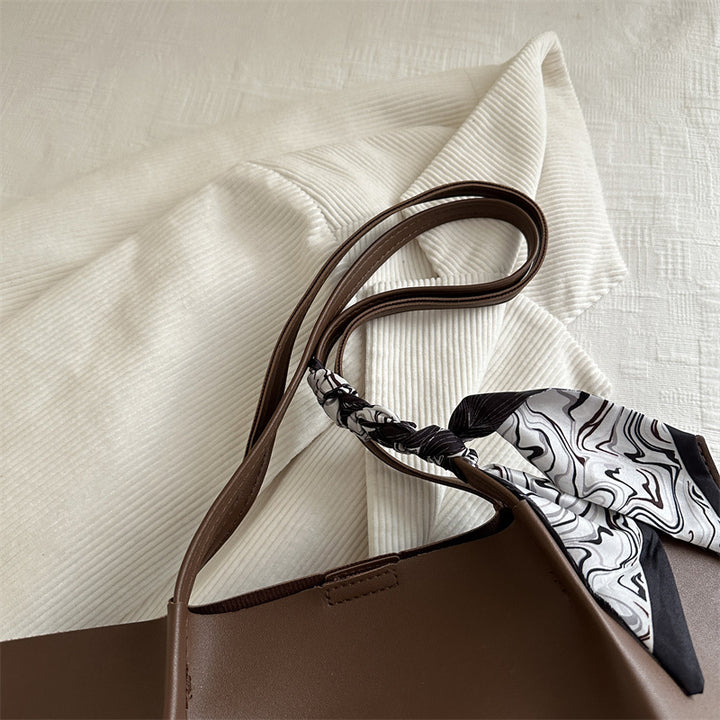 Minimalist Tote Handbag with Decorative Scarf