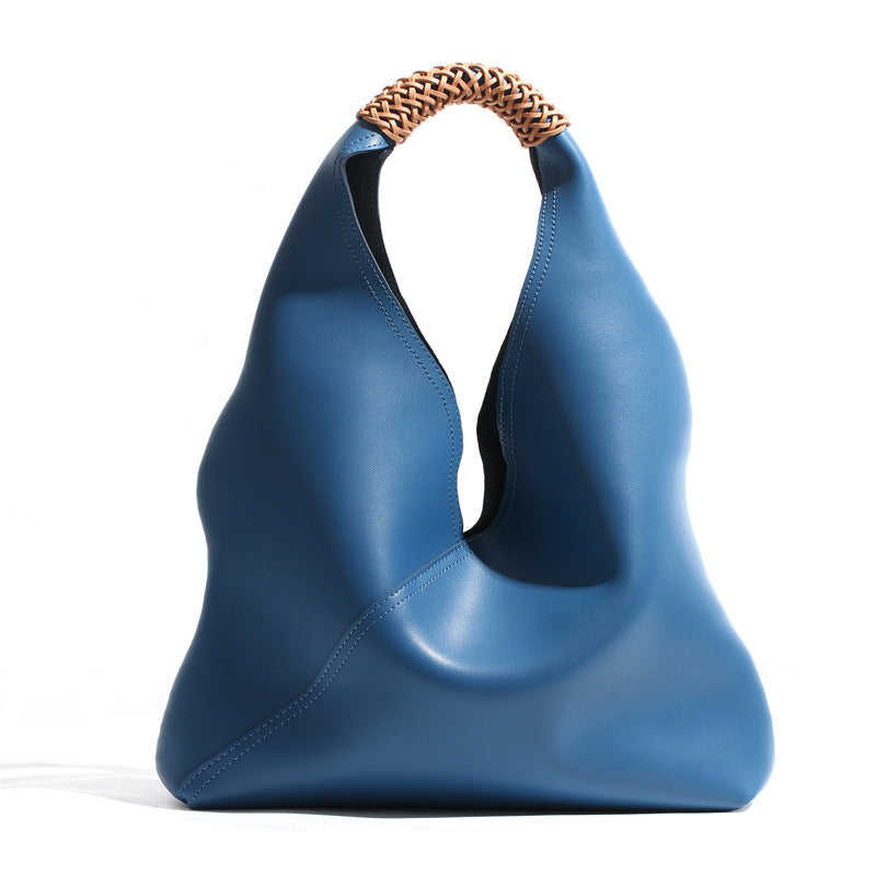 Sculptural Slouch Leather Hobo Tote with Braided Top Handle