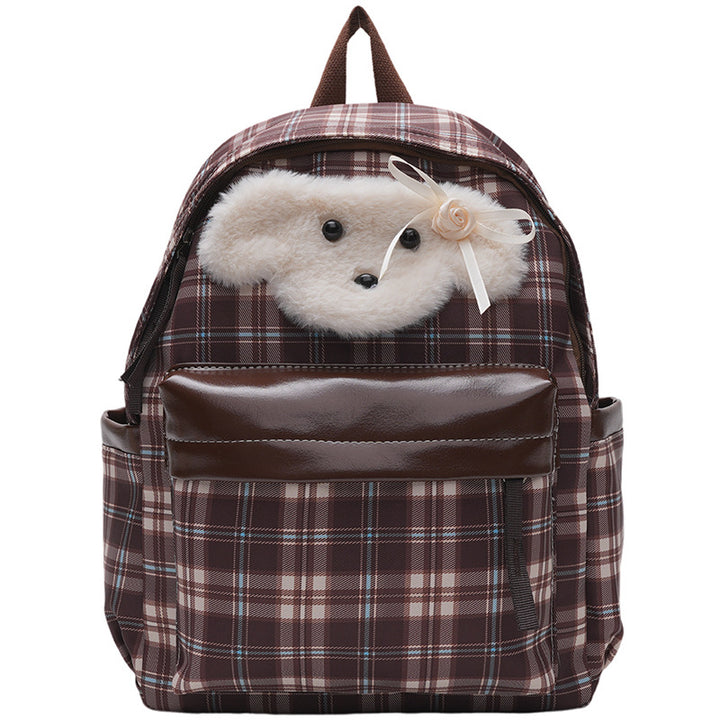 Plush backpack with unique checkered pattern and casual animal motif Stornfield
