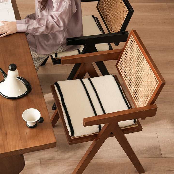 Reversible seat cushion made of teddy plush with non-slip bottom and contrast stripes Stornfield