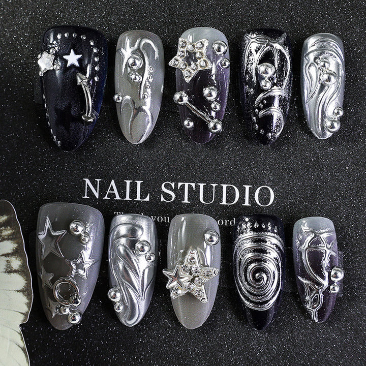 Artificial Nail Design Set with Glamorous Star and Metallic Accents Stornfield
