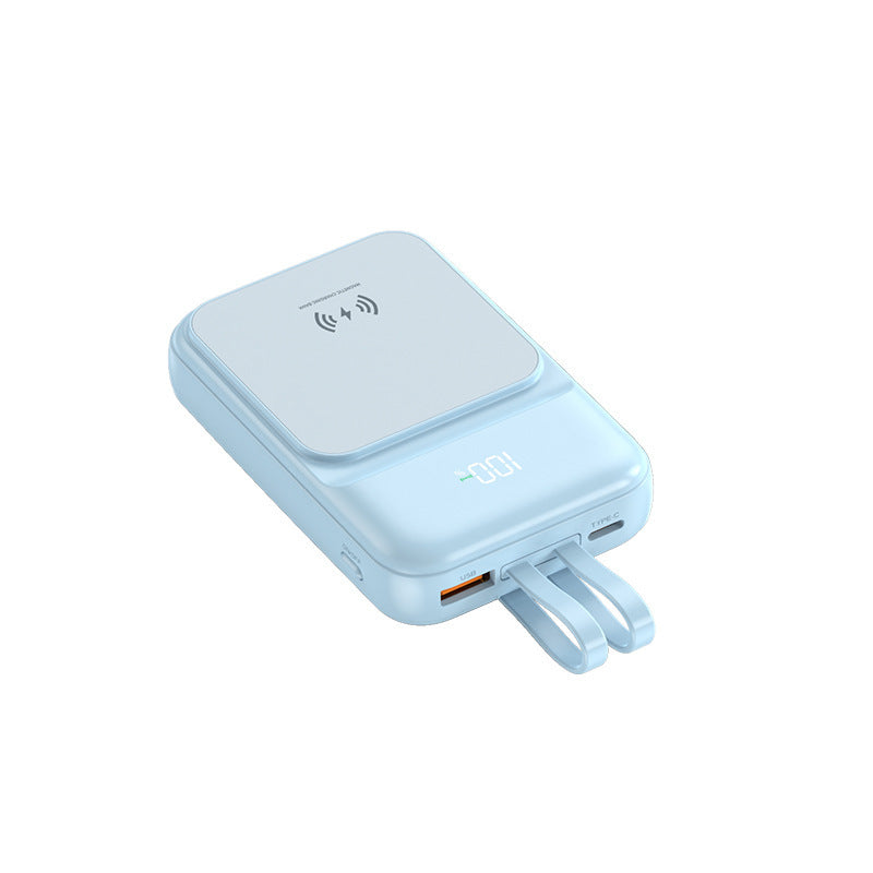Portable power bank with wireless charging function and integrated charging cable Stornfield