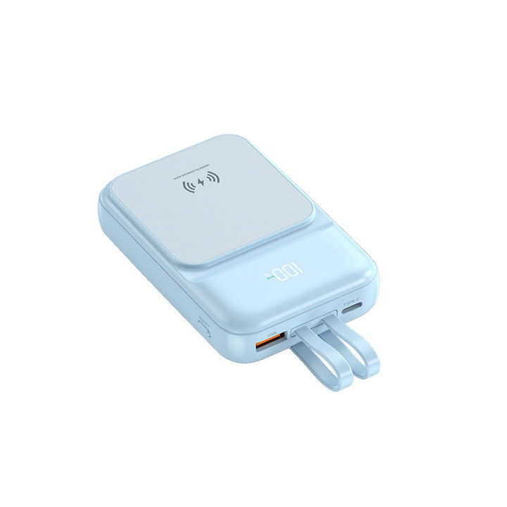 Portable power bank with wireless charging function and integrated charging cable Stornfield