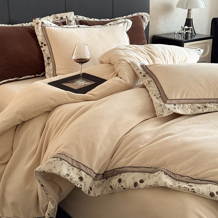 Plush Brushed Microfiber Duvet Cover & Sham Set with Floral Scalloped Trim