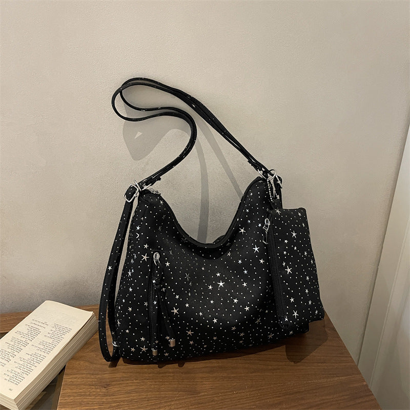 Star-Embellished Hobo Handbag