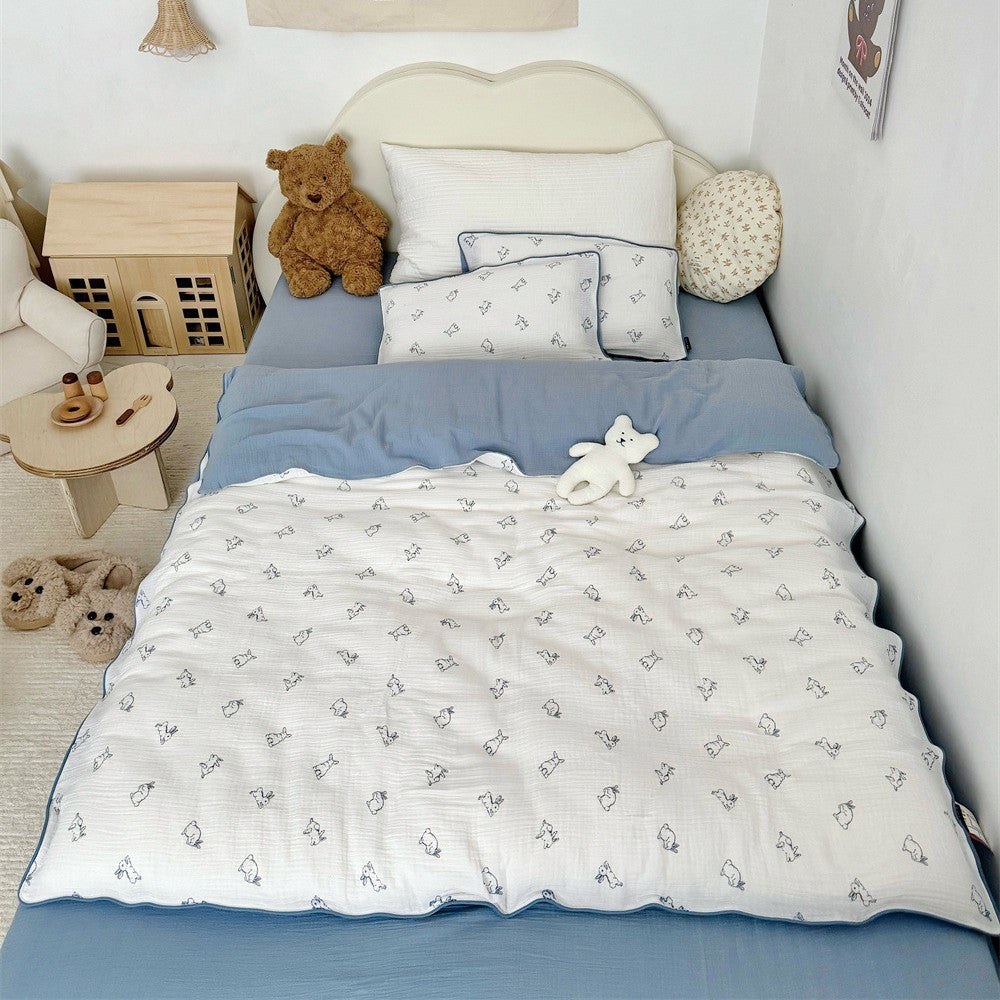 Children's Muslin Comforter Set with Cute Bear Print
