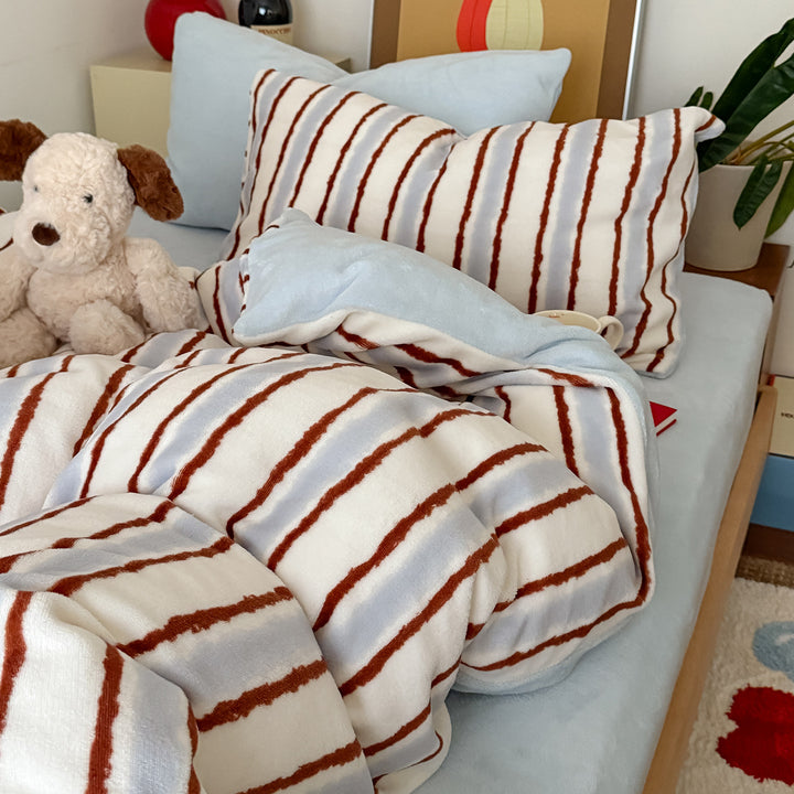 Plush Reversible Striped Cozy Duvet Comforter & Pillow Sham Set