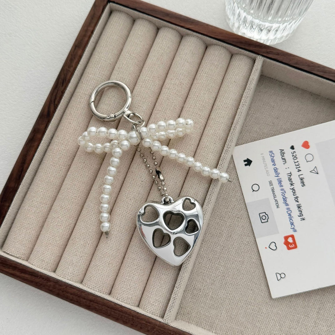 Heart-Shaped Charm Keychain with Beaded Bow Stornfield