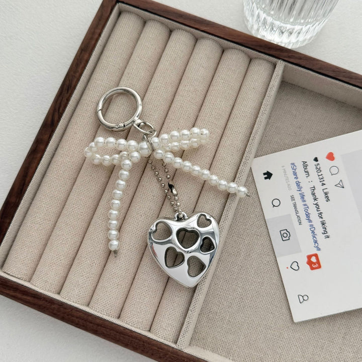 Heart-Shaped Charm Keychain with Beaded Bow Stornfield