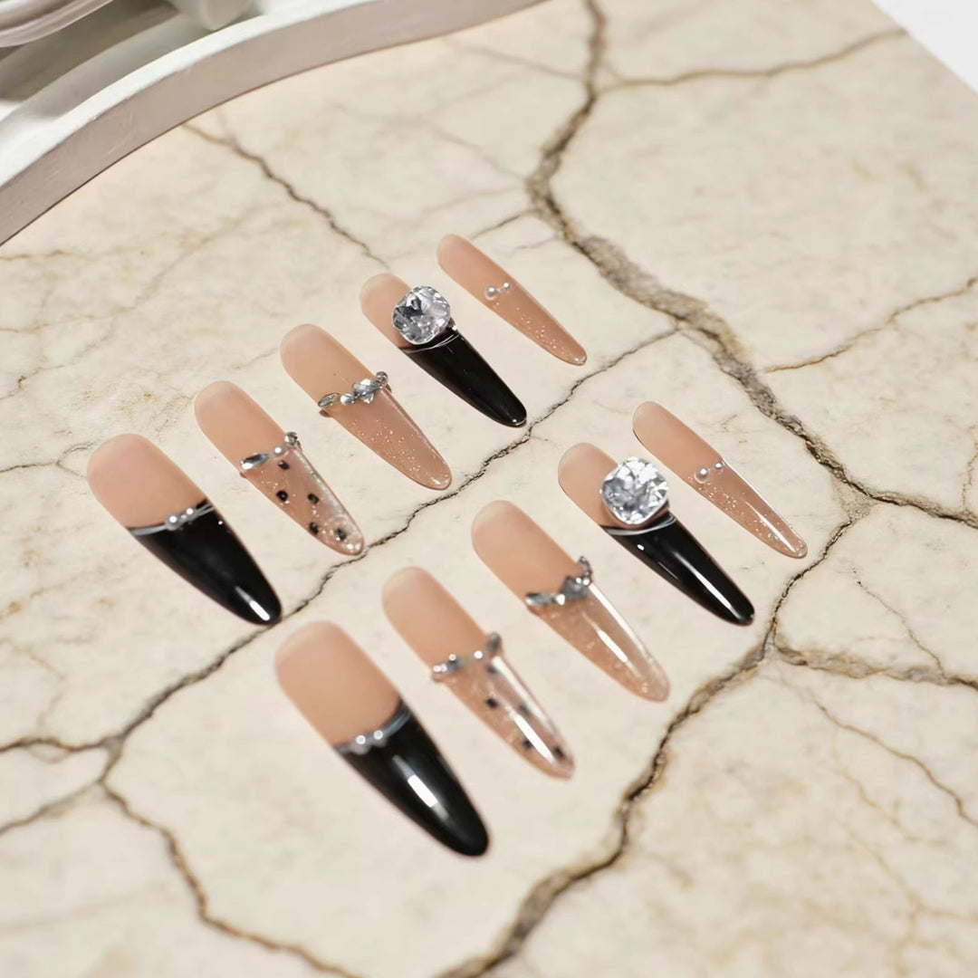 Artistic Rhinestone-Embellished Stiletto Press-On Nail Art Stornfield