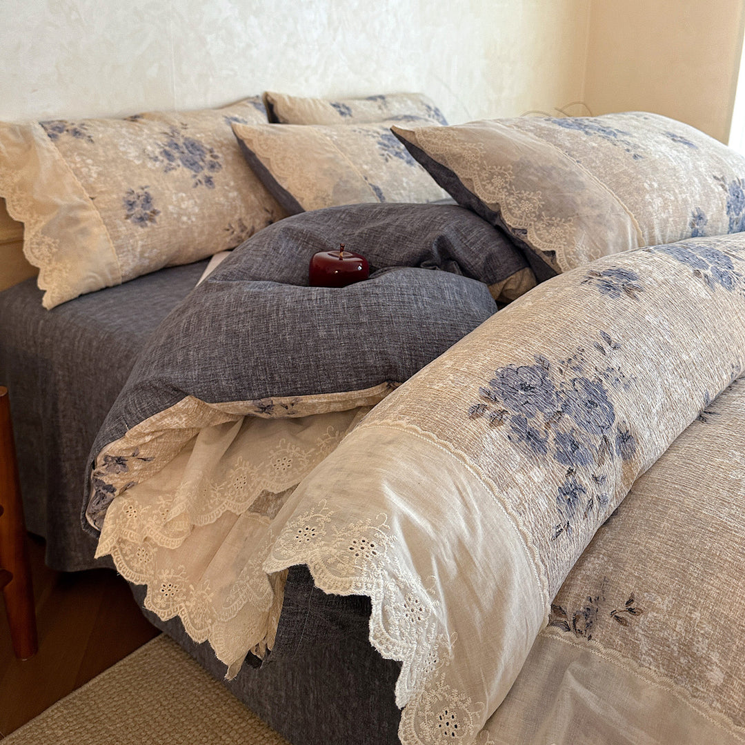 Vintage Floral Embellished Bedding Set