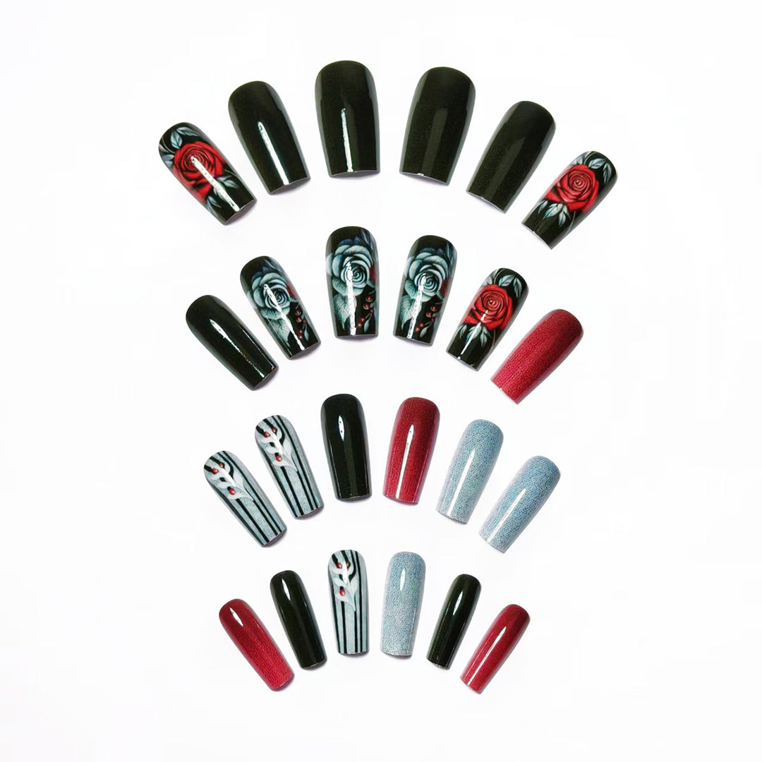 Elegant Artificial Nails with Noble Rose Design Stornfield
