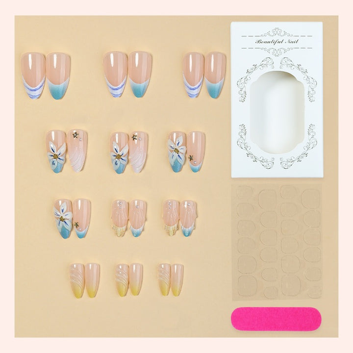 Art nail set with elegant flower design and stylish color gradients Stornfield