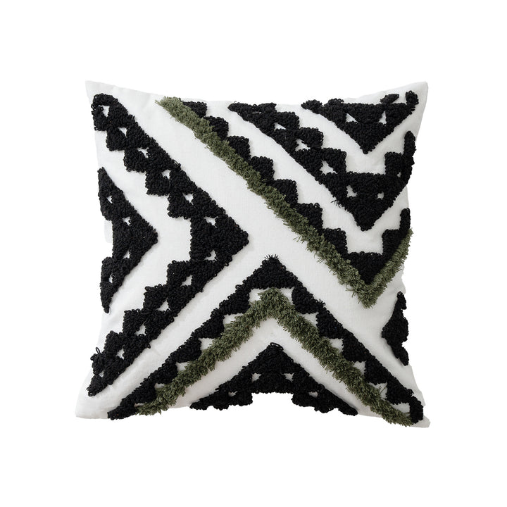Decorative pillow with textured square appliqués and cotton cover