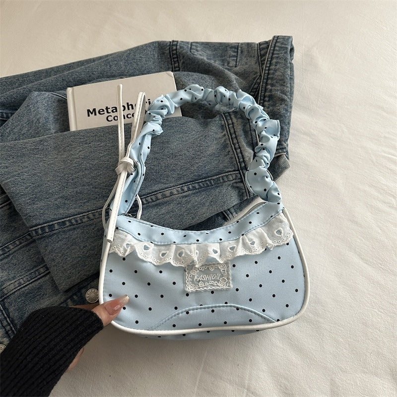 Polka Dot Ruffled Shoulder Handbag