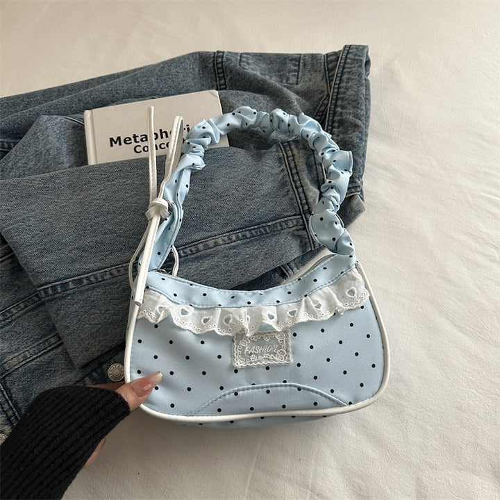 Polka Dot Ruffled Shoulder Handbag